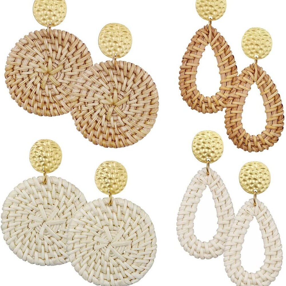 Brand New Lightweight Teardrop Wicker Earrings Set
